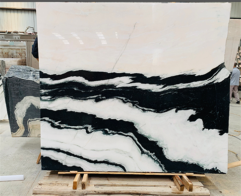 Unique Veins Panda White Marble Slab factory