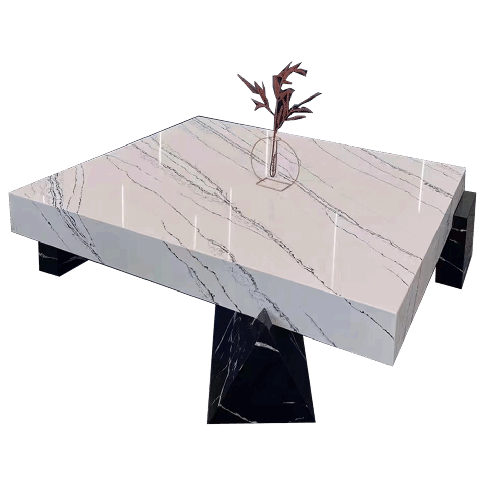 Set Tabl Te Quartz Calcutta Gwyn Top Tabl Quartz Gwyn